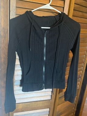 NWOT SHEIN Black Ribbed Knit Hoodie